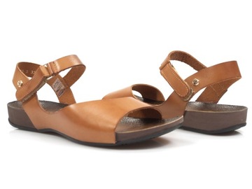 Brązowe sandały damskie Lemar na rzepy Skórzane na płaskim sandałki Rzymki