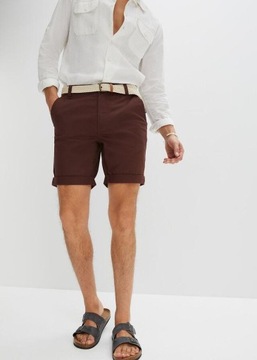 1H5A25 BONPRIX BERMUDY CHINOS ZE STRETCHEM I PASKIEM REGULAR FIT BRĄZOWE 64