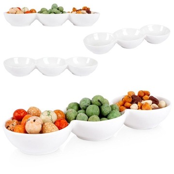 Белые тройные фарфоровые тарелки для закусок