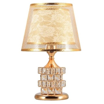 Nowoczesna lampa stołowa LED złoto kryształowa salon sypialnia loft
