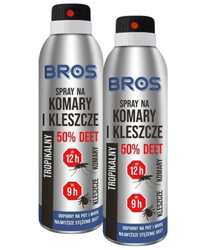 2x BROS MOCNY SPRAY NA KOMARY I KLESZCZE 50% DEET KIESZONKOWY 90ml