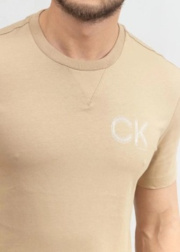 Calvin Klein jeans T-shirt bawełniany męski beżowy z logo r. XXL/ XXXL