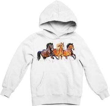Bluza Z Kapturem Koń Kwiaty Biała 6 S