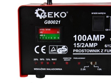 GEKO PROSTOWNIK AKUMULATOROWY Z ROZRUCHEM 100A 6V/12V ŁADOWARKA G80021