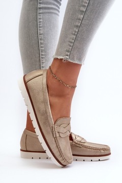 ЖЕНСКИЕ МОКАСИНЫ ИЗ ЭКО-КОЖИ КЛАССИКА МОДНОЕ ЗОЛОТО 39