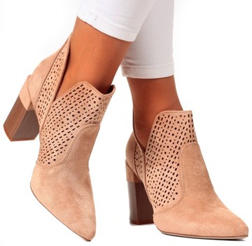 ELEGANCKIE BOTKI DAMSKIE BUTY Z WYCIĘCIEM SŁUPEK