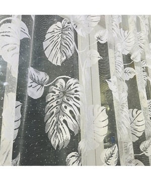 WOAL FRANCUSKI SZKLANY MONSTERA 250CM WZÓR HAFT BIAŁA SALON POKÓJ PROMOCJA