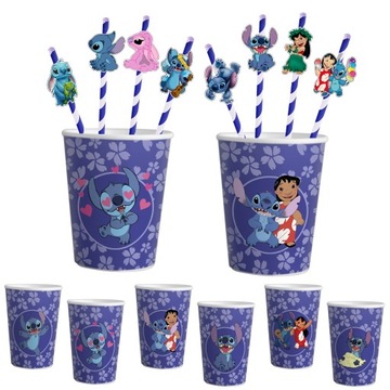 ZESTAW KUBKI + SŁOMKI URODZINOWE - STICH STICZ BAJKA PRZYJĘCIE