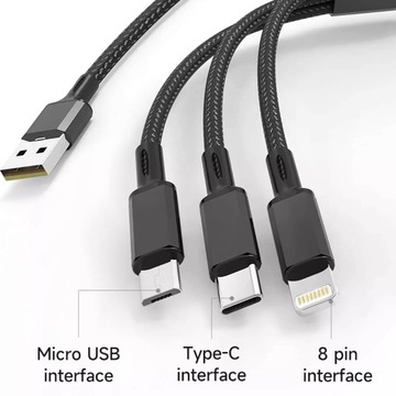 КАБЕЛЬ USB/USB-C 3В1 MICRO USB TYPE-C КАБЕЛЬ ДЛЯ ОСВЕЩЕНИЯ IPHONE 1,2М