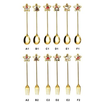 Ложка из нержавеющей стали 304, вилка, милая рождественская посуда, подарок, звездный кофе