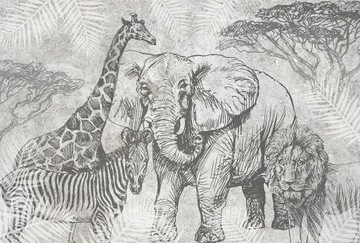 Fototapeta mural serengeti słoń żyrafa NA WYMIAR