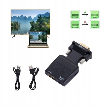 KONWERTER VGA D-SUB DO HDMI ADAPTER + AUDIO do monitora komputera laptopa