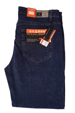 SPODNIE MĘSKIE DŻINSOWE LEON JEANS GRANATOWE DŁUGIE W42 L36 PAS 112-116 cm