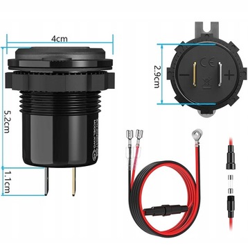 ЗАРЯДНОЕ УСТРОЙСТВО ДЛЯ МОТОЦИКЛА 2x USB QC 3.0 ВОЛЬТМЕТР 3А