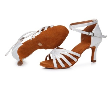 BUTY DO TAŃCA TOWARZYSKIEGO TANECZNE 7cm biały 36