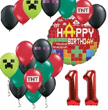 BALONY zestaw na urodziny 11 LAT PIKSELE TNT