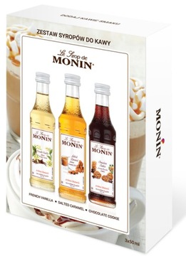 Zestaw syropów Monin do kawy 3x50ml wanilia, słony karmel, ciastko czek.