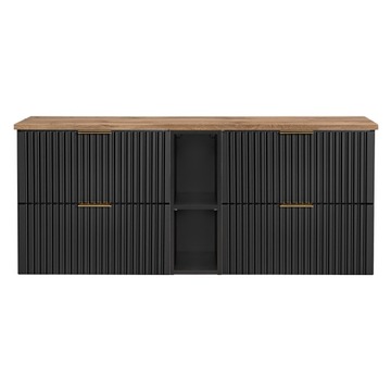 SZAFKA ŁAZIENKOWA WISZĄCA CZARNA 140 CM Z BLATEM W KOLORZE DĄB WOTAN