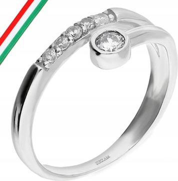 Srebrny pierścionek 925 nowoczesny z białymi cyrkoniami srebro na prezent
