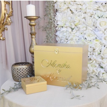 БОЛЬШАЯ ЗОЛОТАЯ КОРОБКА ДЛЯ КОНВЕРТОВ + гламурные ОБРУЧАЛЬНЫЕ КОЛЬЦА