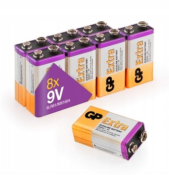 8x Bateria alkaliczna GP EXTRA 6F22 9v płaska 6LR6