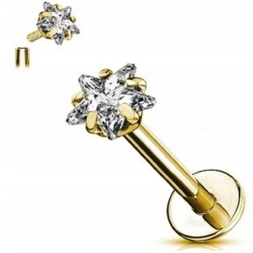 Labret Kolczyk do Ucha Kryształek SS316L 1,2/10/3 mm