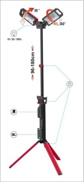 Yato РЕФЛЕКТОР ШТАТИВ Галогенный перезаряжаемый 230 В