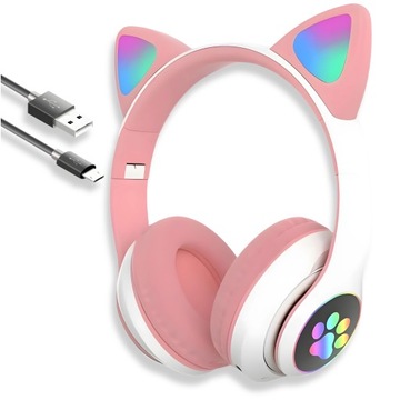 НАУШНИКИ CAT EAR ДЛЯ ДЕТЕЙ БЕСПРОВОДНЫЕ BLUETOOTH LED RGB CAT EARS