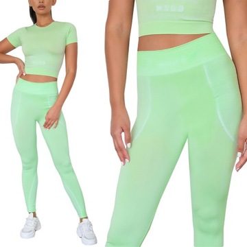 Missguided Lime Spodnie Getry Fitness Legginsy Sportowe Wysoki Stan 46/48