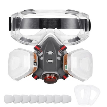 ДЫХАТЕЛЬНАЯ МАСКА, МНОГОРАЗОВАЯ ПОЛУМАСКА С ЗАЩИТНЫМИ ОЧКАМИ ДЛЯ ПОЛИРОВКИ