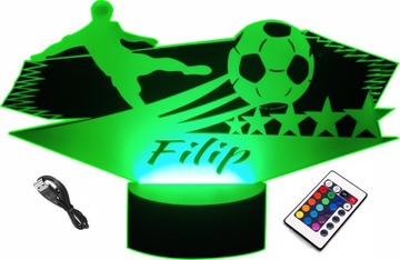 LAMPKA 3D LED Z PILOTEM PIŁKARZ Z IMIENIEM PREZENT