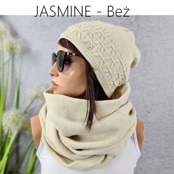 CIEPŁY KOMPLET damski CZAPKA + KOMIN DUŻY szal ZIMOWY POLSKI - 20 KOLORÓW