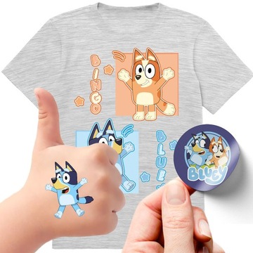 ZESTAW KOSZULKA + TATUAŻE NAKLEJKI BLUEY BLUE 140
