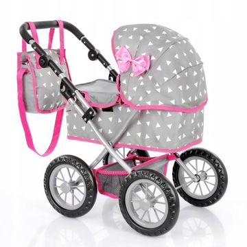 KINDERPLAY WÓZEK DLA LALEK GŁĘBOKI GONDOLA SKŁADANY TORBA + LALKA BOBAS