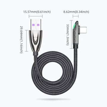 KABEL KĄTOWY USB TYP C QC PR 6A 66W do HUAWEI XIAOMI SAMSUNG HONOR 1M