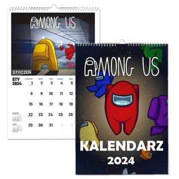KALENDARZ ŚCIENNY NA ROK 2024 AMONG US PREZENT A4