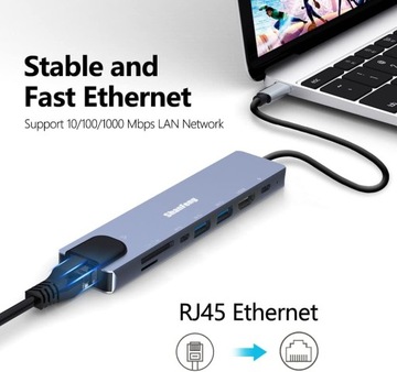 АДАПТЕР-ХАБ АДАПТЕР 8-В-1 USB C LAN ПОРТ ДИСПЛЕЯ SD HDMI 4K