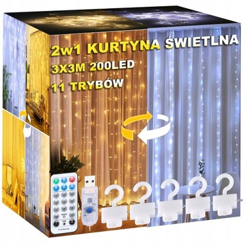 2w1 KURTYNA LED ŚWIETLNA 300LED Lampki Choinkowe Zewnętrzne Girlanda 3x3m
