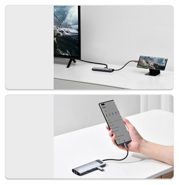 Адаптер-разветвитель Baseus Hub Splitter 8in1 USB-C — USB 3.0 HDMI USB-C MicroSD RJ45