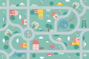 Килимок вініловий для дітей 100x150 сільські вулички