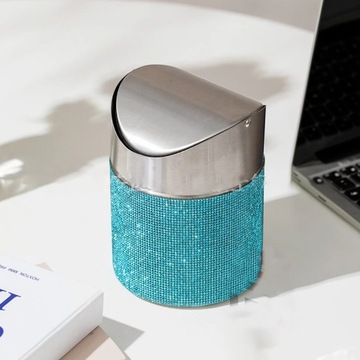 Настольный мусорный бак для закусок Bling Rhinestone Diamond Metal Swing Mini Trash