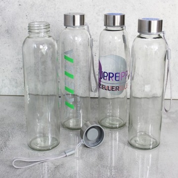 СТЕКЛЯННАЯ БУТЫЛКА ДЛЯ ВОДЫ ОБЪЕМОМ 500 МЛ, ПРОЗРАЧНАЯ ПОЛОСКА
