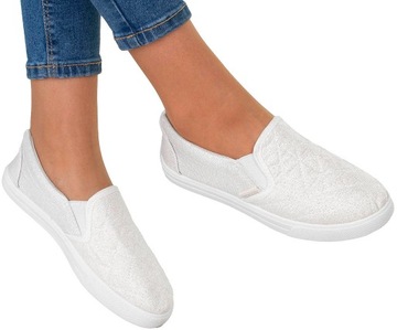 SZARE BIAŁE TRAMPKI TENISÓWKI SLIP ON 38