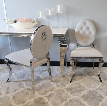 Krzesło Ludwik II glamour silver z kołatką pikowane guzikami srebrne