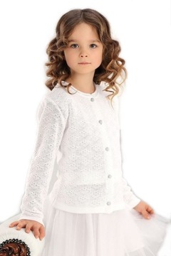 SWETEREK Sweter biały rozpinany ażurkowy JOMAR KOMUNIA M: 719 roz. 140