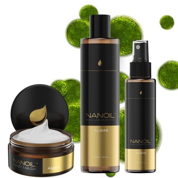 Zestaw maska + odżywka + szampon nawilżający włosy z algami Nanoil
