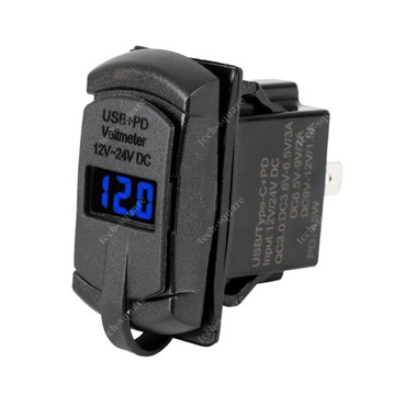 Монтажная розетка USB QC3.0 18 Вт + PD 36 Вт 12–24 В Вольтметр