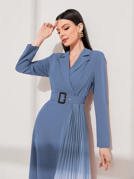 SUKIENKA MARYNARKOWA ELEGANCKA PLISOWANA OMBRE MIDI DUSTY BLUE SHEIN L 40