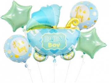 BALONY FOLIOWE WÓZEK BABY BOY NIEBIESKIE 5szt