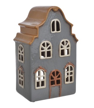 lampion ceramiczny świecznik - Domek Holenderski Tealight - szary - 26,5 cm